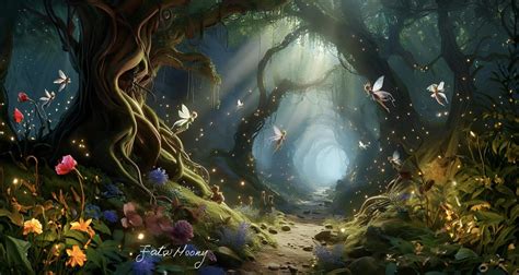 Illustrazione di fatine in un bosco incantato