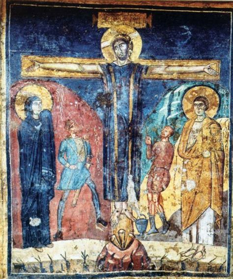 Dettaglio della Vergine Maria e dei soldati romani nella Crocifissione