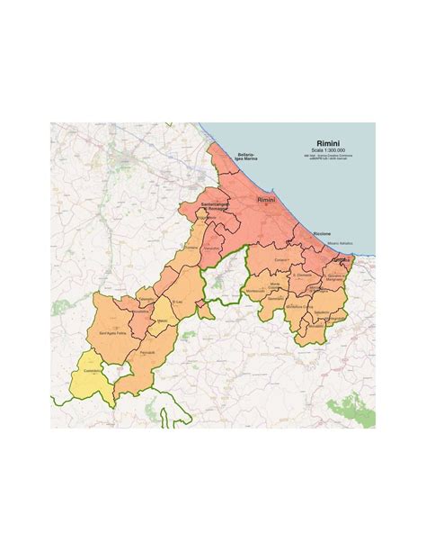 Mappa geografica della Diocesi di Rimini con i comuni inclusi