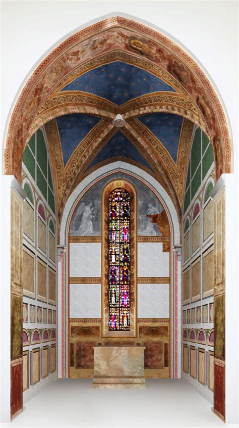 Fotografia d'epoca o ricostruzione grafica del ciclo affrescato del presbiterio di Santa Chiara