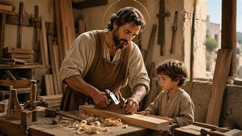 illustrazione di San Giuseppe lavoratore con Gesù bambino
