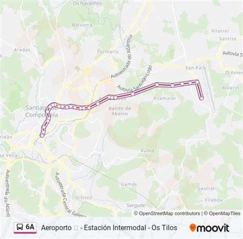 Schema della linea 6A dell'autobus TUSSA dall'aeroporto di Santiago de Compostela