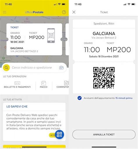 Schermata dell'app Ufficio Postale con la funzione di prenotazione del turno