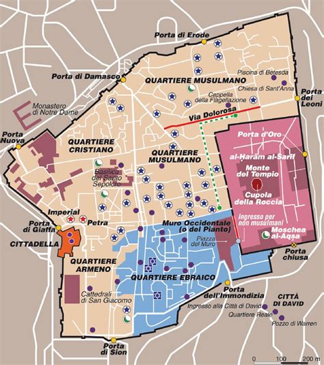 mappa della Città Vecchia di Gerusalemme con i principali luoghi di interesse