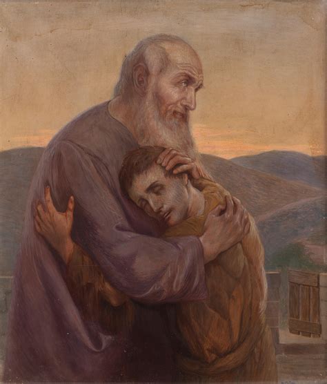 dipinto del ritorno del figliol prodigo in uno stile che enfatizza l'abbraccio incondizionato del padre