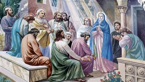 rappresentazione della veglia di Pentecoste con Maria e gli apostoli