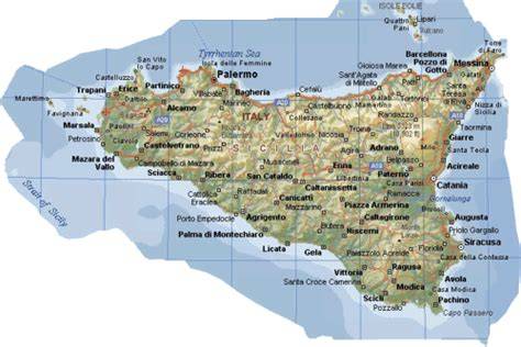 Mappa geografica della città di Bagheria con i monti e i golfi circostanti
