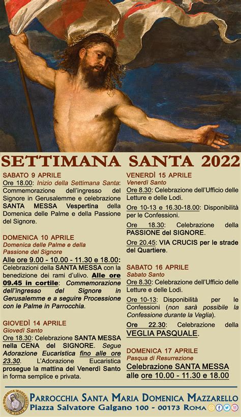 Infografica con il programma settimanale delle attività spirituali e delle celebrazioni della Parrocchia San Marco Evangelista