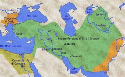 mappa delle antiche Persia e Babilonia, con frecce che indicano le conquiste di Ciro