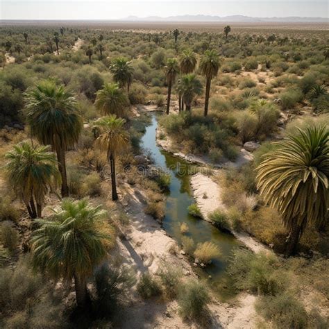 foto di un deserto arido che si trasforma in un'oasi rigogliosa con fiumi e alberi