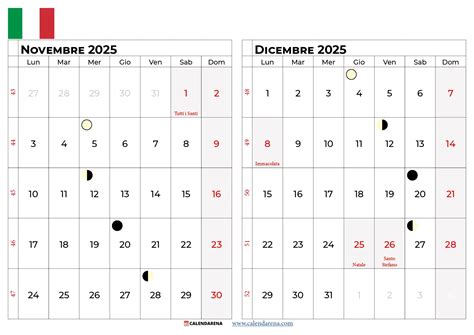 Calendario con evidenziate le date del 1 novembre e 29 dicembre