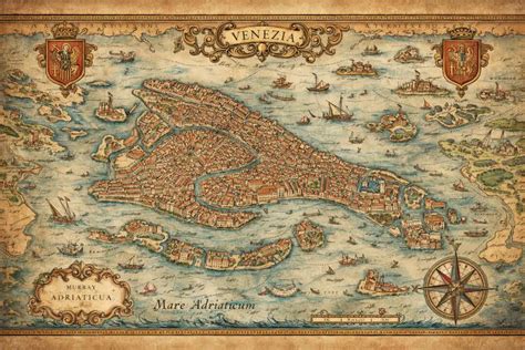 mappa storica che confronta Venezia e Suzhou, o foto di canali in entrambe le città