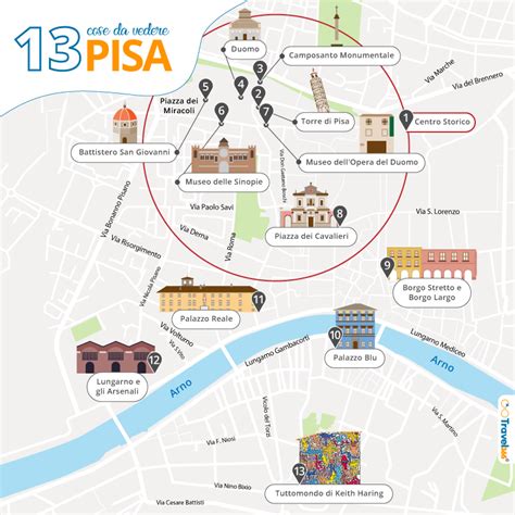 Mappa del centro storico di Pisa con evidenziati i principali poli universitari e le zone residenziali per studenti
