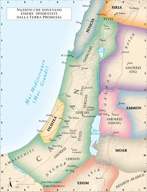 Mappa antica che illustra la terra di Canaan e le tribù di Israele