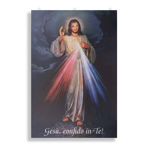 Riproduzione del quadro di Gesù Misericordioso con i raggi rosso e bianco che emanano dal cuore