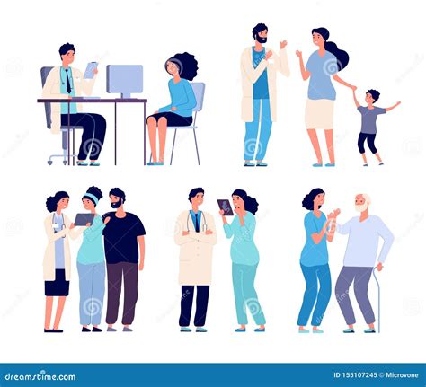 Illustrazione di un ambiente ospedaliero con medici e pazienti