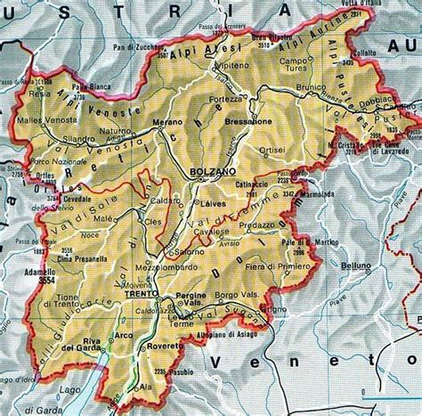 Mappa del Trentino con evidenziata l'area di Pergine