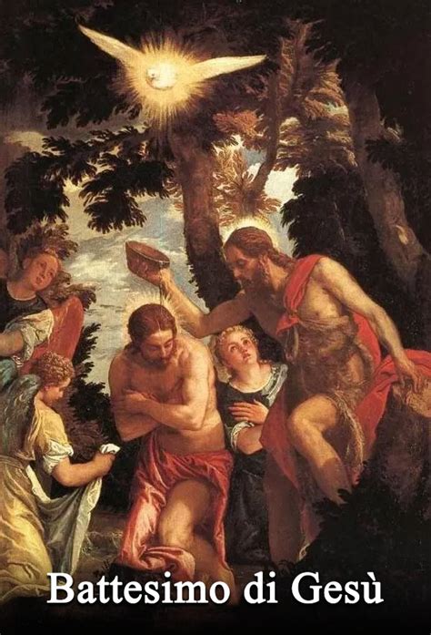 Rappresentazione artistica del Battesimo di Gesù nel fiume Giordano, con la colomba dello Spirito Santo