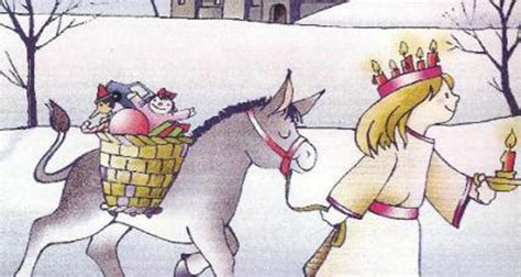 Illustrazione di Santa Lucia con un asinello che porta doni ai bambini
