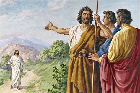 Rappresentazione di Giovanni Battista che indica Gesù, con il simbolismo della voce e del Verbo