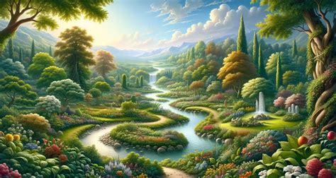 Illustrazione simbolica del giardino dell'Eden e dei temi della creazione (luce e tenebre, separazione degli elementi).