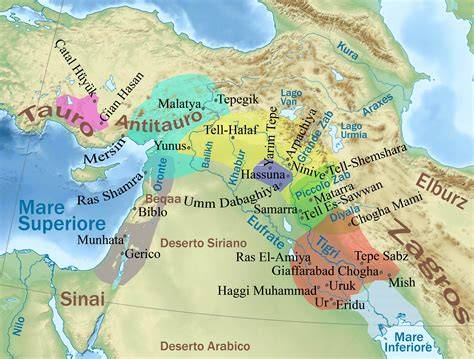 mappa del Medio Oriente antico che mostra i regni di Israele, Giuda, Assiria e Babilonia