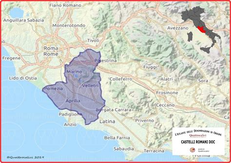 Mappa della regione dei Castelli Romani con Albano Laziale evidenziata