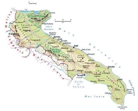 Mappa della Puglia con indicazione dei principali siti rupestri menzionati