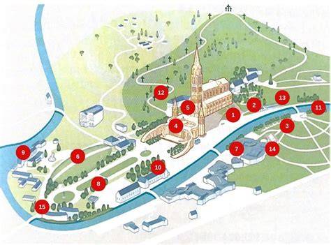 Mappa del Santuario di Lourdes con evidenziati i punti di interesse principali