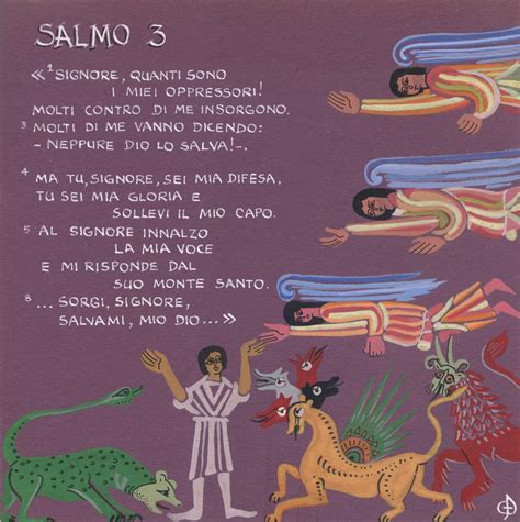 Rappresentazione artistica del Salmo 7 con il giusto perseguitato e la figura di Dio protettore