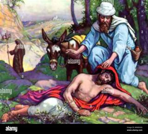 illustrazione del buon samaritano che soccorre un uomo