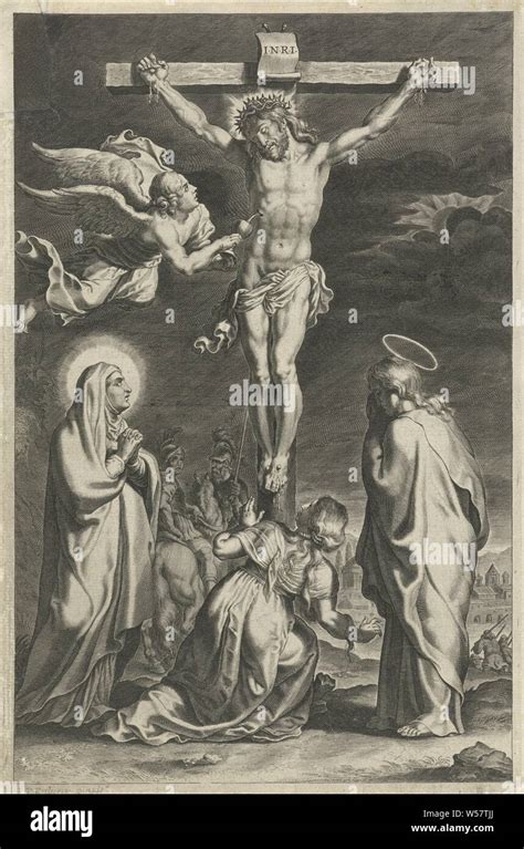 Raffigurazione artistica di un angelo che raccoglie il sangue di Cristo durante la crocifissione