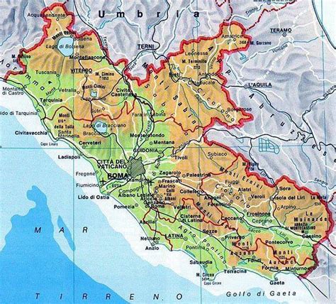Mappa storica dell'area ecclesiastica del Lazio con evidenziazione del territorio di Civitavecchia-Tarquinia