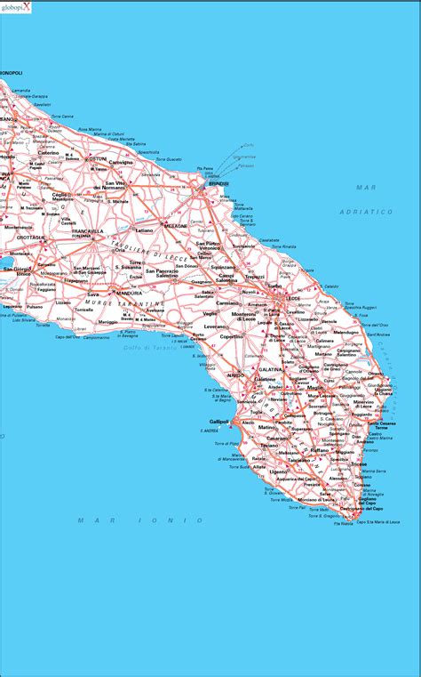 Mappa della Provincia di Brindisi con evidenziati i confini dell'Arcidiocesi di Brindisi-Ostuni
