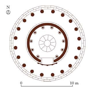 Schema architettonico della pianta circolare del Santuario.