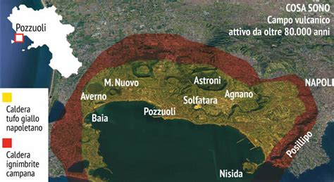 Mappa storica dell'area dei Campi Flegrei nel XVI secolo con evidenziata la zona di Tripergole e la nascita del Monte Nuovo