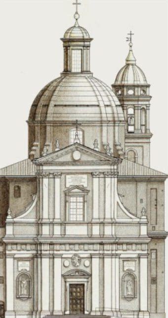 Disegno storico o incisione della Chiesa Collegiata di San Pietro Apostolo durante la costruzione o appena completata