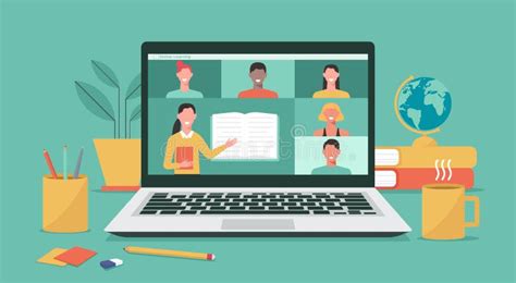 Illustrazione di un gruppo di persone che seguono un corso online, con icone religiose in sottofondo