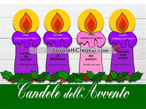 infografica che mostra i nomi e i significati delle quattro candele d'Avvento
