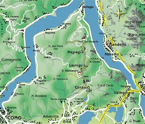 Mappa panoramica del Triangolo Lariano con i percorsi Capanna Mara e Eremo San Salvatore