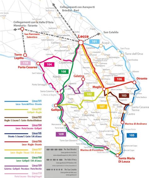 Mappa delle linee principali del servizio Salento in Bus