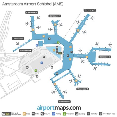 mappa schematica dei collegamenti dell'aeroporto di Amsterdam Schiphol