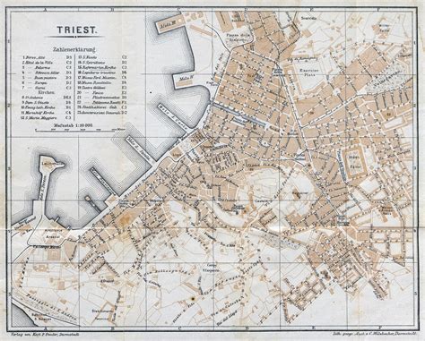 Mappa storica di Trieste con indicazione delle antiche farmacie o zone di loro ubicazione