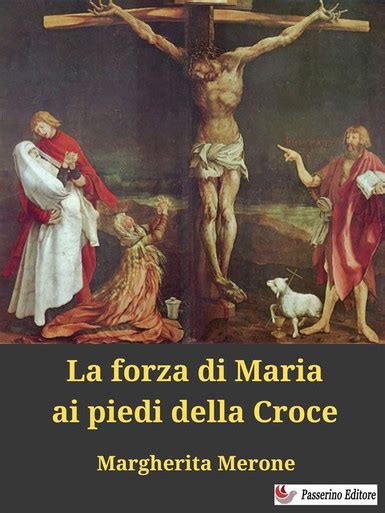 Illustrazione della Vergine Maria ai piedi della croce, con il testo