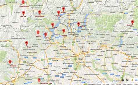 Mappa o infografica dei Sacri Monti UNESCO in Piemonte e Lombardia
