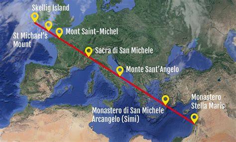 Mappa delle vie micaeliche e della Linea di San Michele in Europa