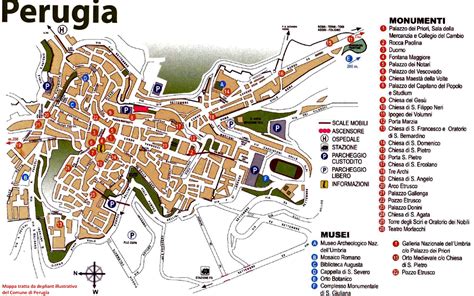 Mappa di Perugia con evidenziati i quartieri