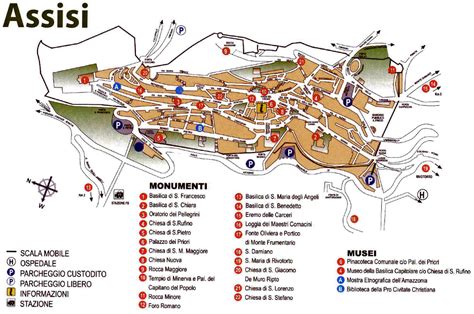 Mappa di Assisi con indicazione della Basilica di San Francesco