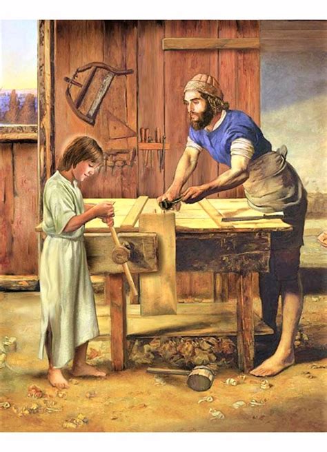 Illustrazione di San Giuseppe che lavora come falegname