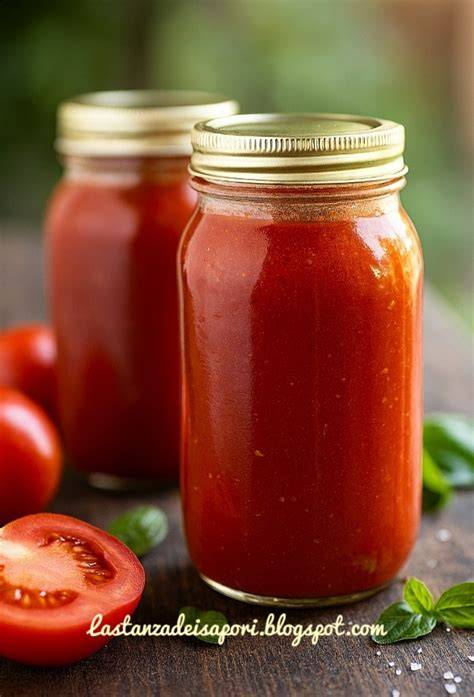 Vasetti di passata di pomodoro fatti in casa